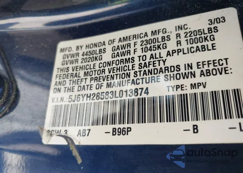 2003 Honda Element Ex из США, поврежденный, VIN 5J6YH28583L013874